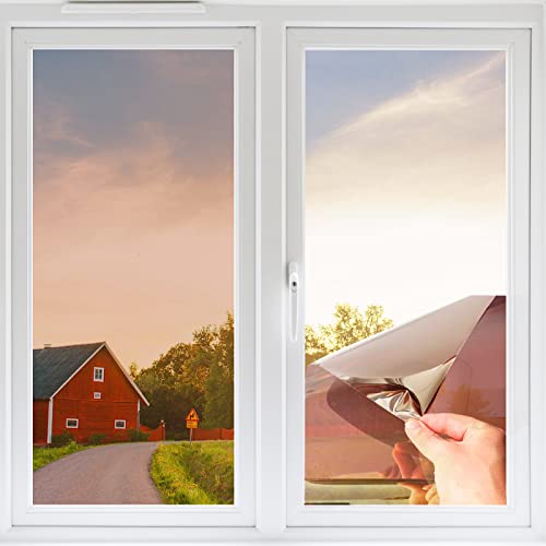 Fensterfolie von innen Durchsichtig von aussen Blickdicht,Sonnenschutzfolie Fenster innen UV-Schutz Reflektierende,Spiegelfolie Selbstklebend für Büros und Wohnungen (Tee Silber, 60 x 200cm) von SupBiky