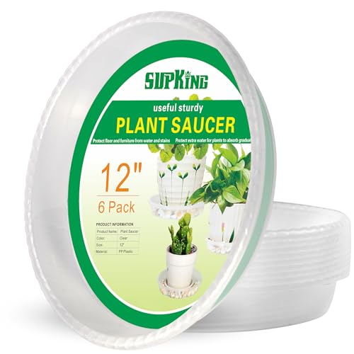 SupKing Pflanzen-Untersetzer, stabile Kunststoff-Pflanzentropfschalen, langlebig, transparent, Untersetzer, perfekte wasserdichte Pflanzschale für drinnen und draußen, 30,5 cm, 6 Stück von SupKing