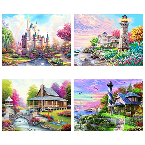 SupLetsico 4 Stück Diamond Painting Set für Erwachsene, 5D Diamant Malerei Painting Landschaft, DIY Schloss Diamond Painting Bilder Full Drill für House Wall Dekoration Geschenk(40x30cm) von SupLetsico