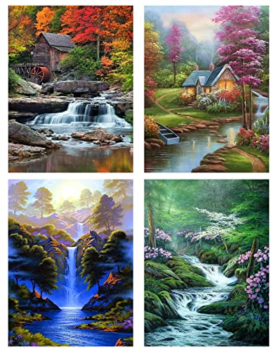 SupLetsico 5D Diamond Painting Bilder 4 Set, Flüsse Diamant Painting für Erwachsene, 4 Stück Diamant Malerei Full Drill Kristall Set, für House Wall Dekoration(30x40cm) von SupLetsico