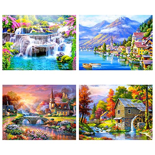 SupLetsico Diamond Painting, 4 Stück 5D Diamant Painting Bilder, Landschaft Diamant Malerei für Erwachsene Full Drill DIY Kristall Set, für House Wall Dekoration(40x30cm) von SupLetsico