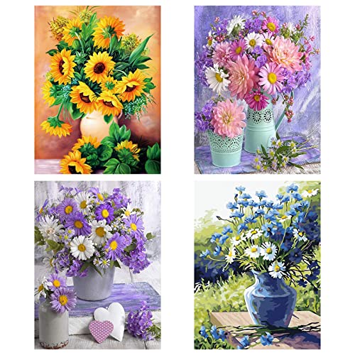 SupLetsico Diamond Painting, 4 Stück 5D Diamant Painting Blumen Bilder, Blume Diamant Painting Malerei für Erwachsene Full Drill DIY Kristall Set für Haus Wall Dekoration Geschenk(30x40cm) von SupLetsico