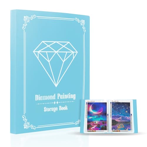 SupLetsico Diamond Painting Bilder Album, A3 Diamond Painting Mappe Mit 60 Klar Sichthüllen, Sichtbuch in A3 für Aufbewahrung Diamant Painting Malerei Bilder (Blau fasst 60 Blatt) von SupLetsico