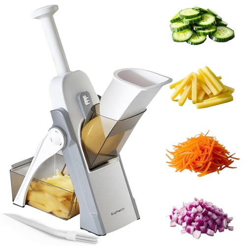 SupMakin Gemüseschneider, Once for All Verstellbar Gemüsehobel Genius Mandoline Vegetable Slicer Kartoffelschneider Zwiebelschneider Grey von SupMaKin
