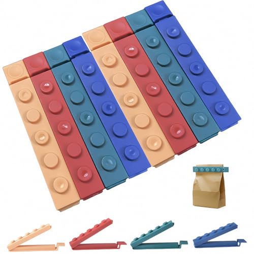 SupRovare 8 Stück Verschlussclips, 12cm Clips für Tüten, Spiel Block-Formen, Tütenclips Wiederverwendbar, Verschlussklammern Tüten für Kaffee Süßigkeiten Milchpulver Snacks Kekse von SupRovare
