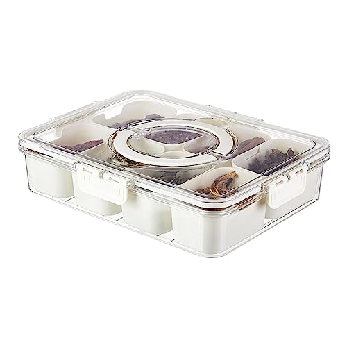 Geteiltes Serviertablett mit Deckel und Griff | Rechteckig Snackschalen Serviertablett mit 8 Fächern | Obstteller Lebensmittel Aufbewahrungsbox Servierplatte Für Süßigkeiten, Nüsse, Snacks von Supatmul