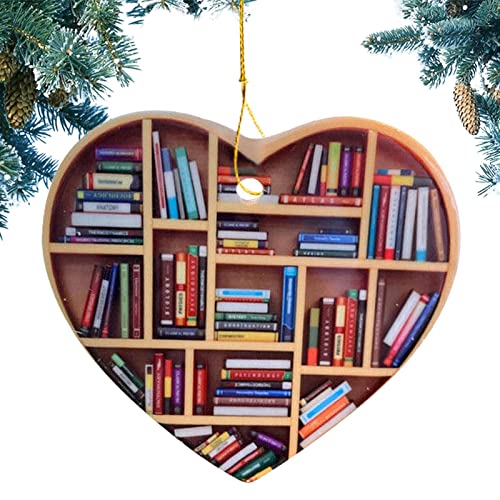 Supatmul Buchliebhaber Herz Ornament, 2D personalisierte Herz Bücherregal Weihnachtsschmuck Für Ihre Bibliothekarin, Buchliebhaber, Weihnachten Herz-Ornament aus Holz Für Buchliebhaber von Supatmul