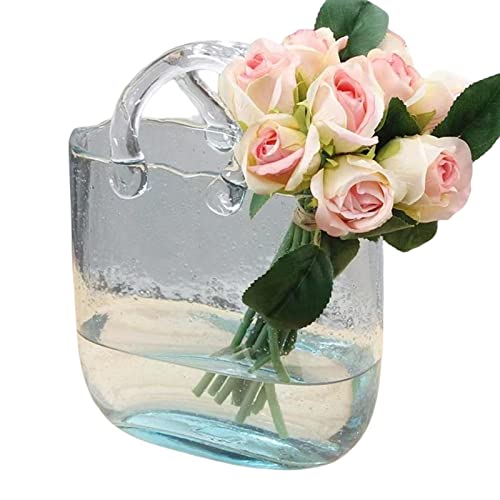 Supatmul Glas Handtasche Vase für Blumen, Tasche Glasvasen für Dekoration Kreative Handtaschen Förmige Klarglas Vase mit Blase und Griffen, Multifunktionale Klarglasvase für Heimdekoration, Hochzeit von Supatmul