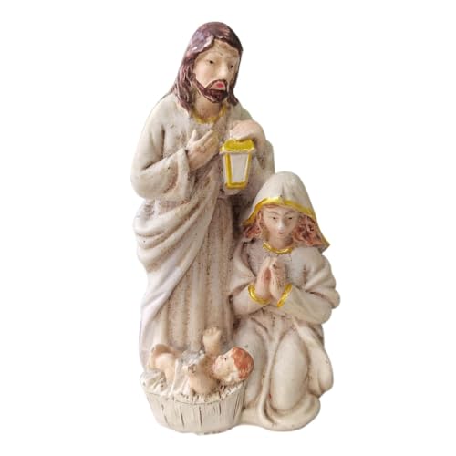 Supatmul Heilige Familienfigur, Krippenstatue aus Kunstharz mit Maria Josef und dem Jesuskind, handbemalte Weihnachten Krippenfigur, religiöse Dekorationen, Feiertagskollektion und Geschenke, 9 cm von Supatmul