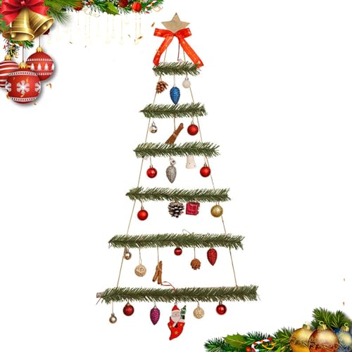 Supatmul Holzleiter Weihnachtsbaum, Wand Deko Holzleiter Tannenbaum, LED Tannenbaum zum Hängen mit Stern, Deko-Holzleiter in Weihnachtsbaum-Form, Hölzerne Hängende Weihnachtsbaum von Supatmul