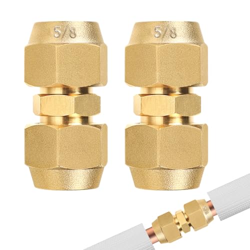 SUPAWAY 2 Stück Doppelnippel für Kupferrohre 5/8'' Kupferrohrverbinder Messing Kupferrohrverlängerung Ohne Schweißen Klimaanlagen Verschraubung Set mit 2 Überwurfmutter Kupferrohrdurchmesser 15,88 mm von Supaway