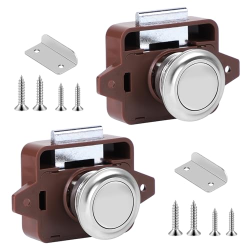 SUPAWAY 2 Stück Push Button Verriegelung, Schrank Lock Catch, Verriegelung Schubladen Druckschloss, Keyless Metall Push Button Lock Braun Taste Catch für RV, Yachten, Schubladen, Schranktüren von Supaway