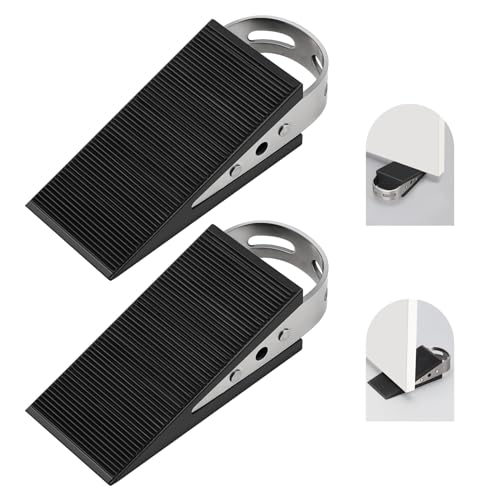 SUPAWAY 2 Stück Türkeil Gummi Türstopper Keil Mobile Türpuffer Schwarz Türschutz Rutschfester Gummikeil mit Edelstahlhaltern Kratzfester Keil für Badezimmer, Balkontür, Kinderzimmer, Terrassentür von Supaway
