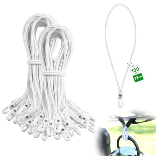SUPAWAY 25 cm Planenspanner Gummispanner mit Haken 100 Stück Spanngummi Expander mit Haken Ø 4 mm Weiß Spannfix Multifunktional Expanderschlingen für Anhängerplane, Camping Planen, Zelte, Banner von Supaway