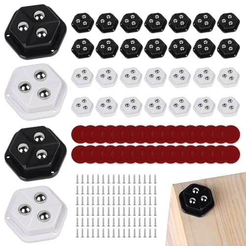 SUPAWAY 32er Mini-Rollen Selbstklebende Möbelrollen Flach Kugelrollen Schwerlast Klein Rollen für Möbel mit 3 Stahlbälle 360 Grad Universal Lenkrollen für Kleinmöbel, Küchenutensilien, Regale, Waren von Supaway