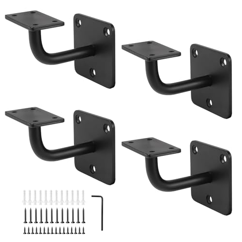 SUPAWAY 4 Stück Handlaufhalter Rundrohr Handlaufhalterungs-Set für Treppen Robuste Treppengeländerhalterung mit Montagezubehör Halter für Handlauf zur Wandmontage für Innen und Außenhandläufe, Schwarz von Supaway