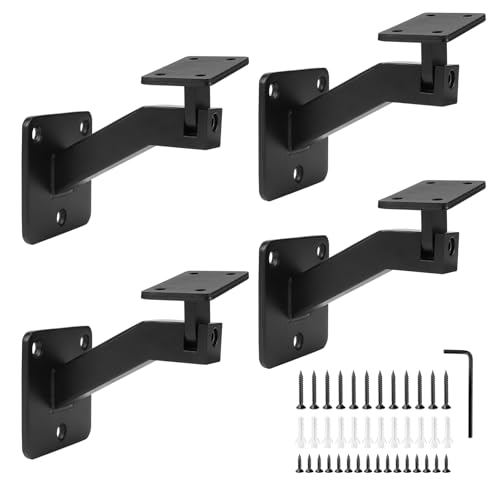 SUPAWAY 4 Stück Handlaufhalter Verstellbar Handlaufhalterung Quadratische, Robuste Treppengeländerhalterung mit Montagezubehör Halter für Handlauf zur Wandmontage für Innen und Außenhandläufe, Schwarz von Supaway