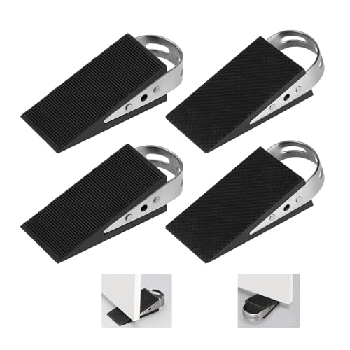 SUPAWAY 4 Stück Türkeil Gummi Türstopper Keil Mobile Türpuffer Schwarz Türschutz Rutschfester Gummikeil mit Edelstahlhaltern Kratzfester Keil für Badezimmer, Balkontür, Kinderzimmer, Terrassentür von Supaway
