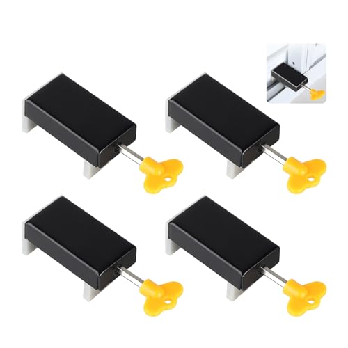 SUPAWAY 4 Pcs Schiebefenster Schließen Verstellbare Fensterschloss Edelstahl Schiebefensterschlösser Kinder Sicherheitsschloss mit Schlüssel Schiebefensterstopper Schwarz Türrahmen Sicherheitsschloss von Supaway