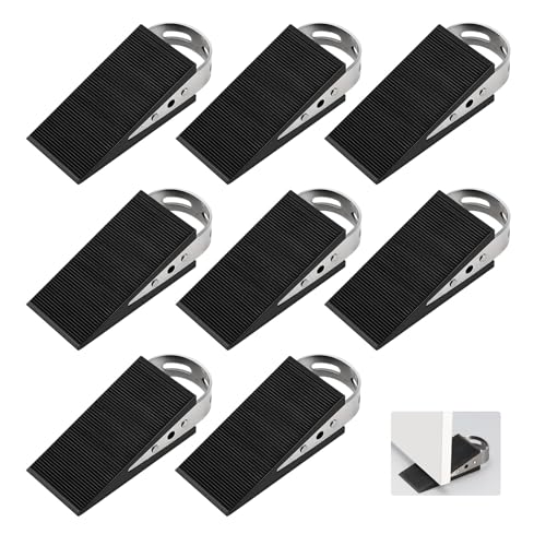 SUPAWAY 8 Stück Türkeil Gummi Türstopper Keil Mobile Türpuffer Schwarz Türschutz Rutschfester Gummikeil mit Edelstahlhaltern Kratzfester Keil für Badezimmer, Balkontür, Kinderzimmer, Terrassentür von Supaway