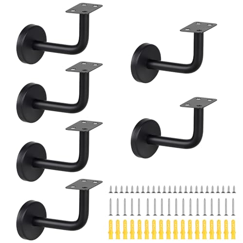 SUPAWAY Handlaufhalter Handlaufstütze Edelstahl Handlaufträger Geländer-Halterung Handlaufhalterungen Handlauf Wandhalter für Treppengeländer, Korridor, Holz Geländer, Bannister (Flat-Schwarz-6Pcs) von Supaway