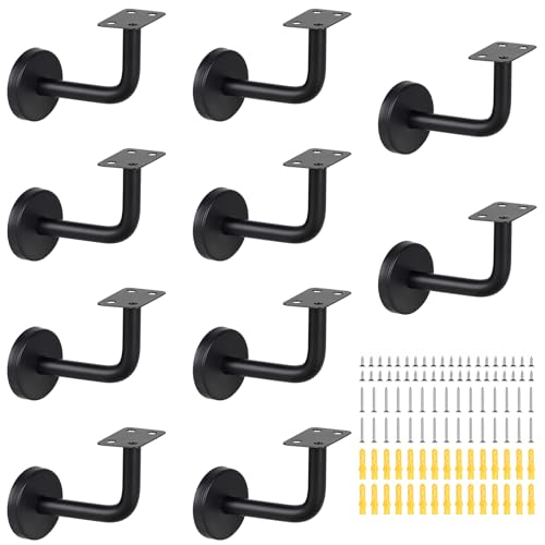 SUPAWAY Handlaufhalter Handlaufstütze Edelstahl Handlaufträger Geländer-Halterung Handlaufhalterungen Handlauf Wandhalter für Treppengeländer, Korridor, Holz Geländer, Bannister (Flat-Schwarz-10Pcs) von Supaway