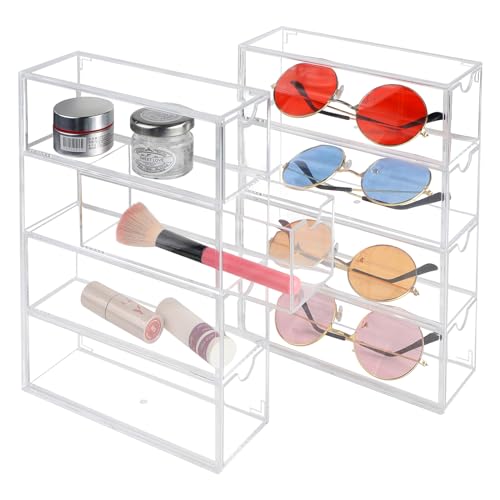 Supaway Sonnenbrillen Aufbewahrung Acryl Brillenbox Transparente Brillenständer 2 Stück 8 Schubladen Stapelbar Organisator Multifunktional Vitrine für Brillen Uhren Schmuck Kosmetika Accessoires von Supaway