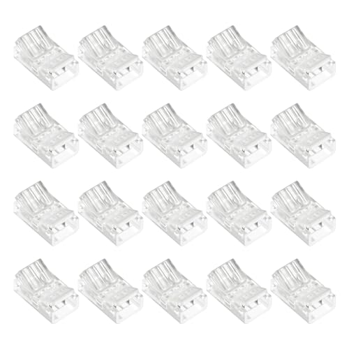 20 Stück LED Strip Connector 2 polig 8mm, COB LED Streifen Verbinder, LED Strip Verbinder Lötfrei und Transparent, für SMD 5050/3528 Einfarbige LED Streifen Stripes 5V 12V 24V von Supecesorio