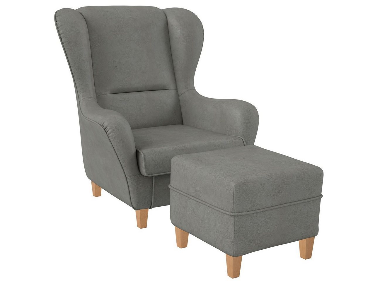 Supellex Ohrensessel Sofia, Relaxsessel mit Hocker, Design Milano Grau von Supellex