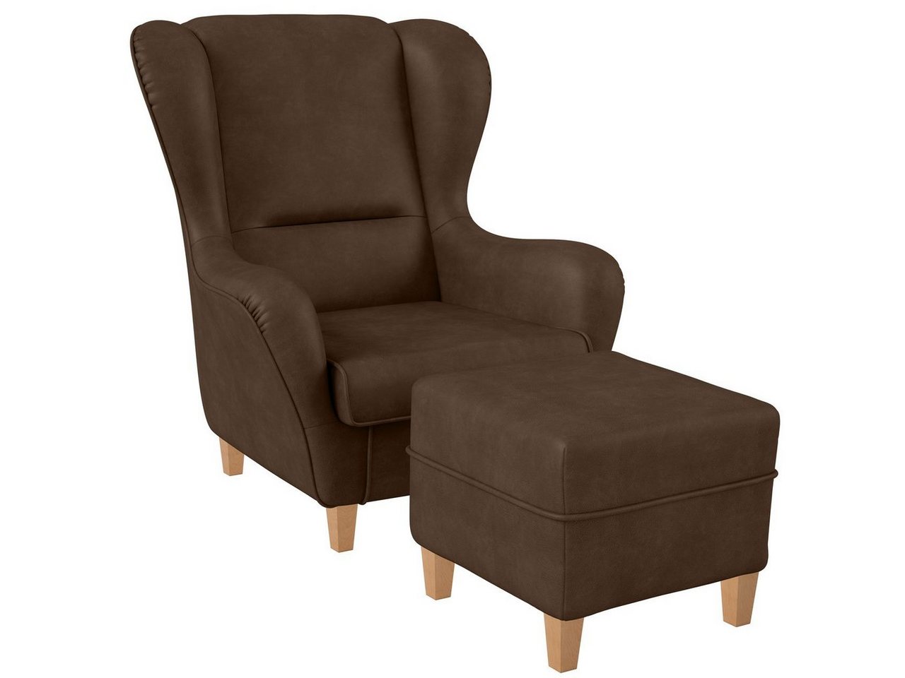 Supellex Ohrensessel Sofia, Relaxsessel mit Hocker, Design Nougatbraun von Supellex