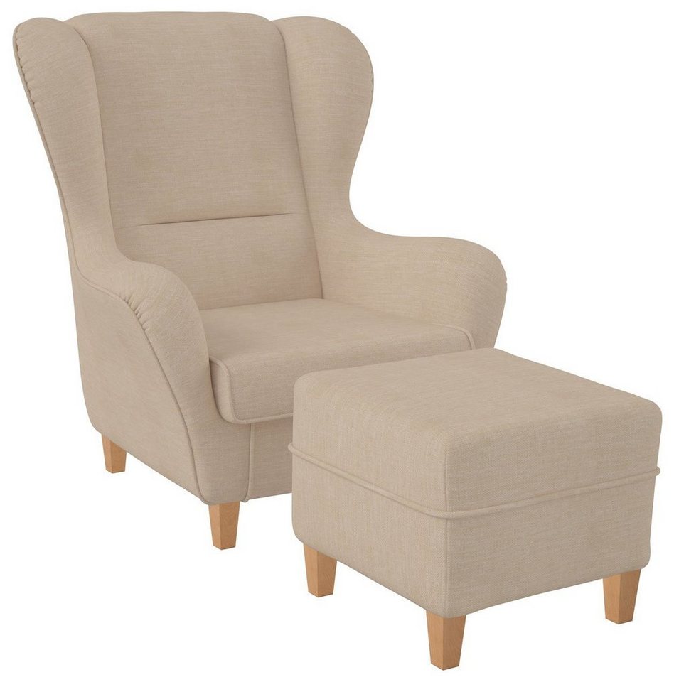 Supellex Ohrensessel Sofia, Relaxsessel mit Hocker, Design Vienna Creme von Supellex