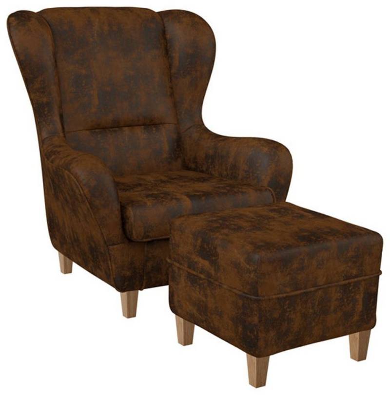 Supellex Ohrensessel Sofia Relaxsessel mit Hocker Design Kunstleder Hellbraun von Supellex