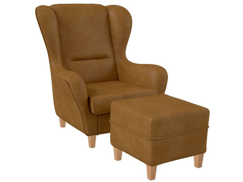 Supellex Ohrensessel Sofia Relaxsessel mit Hocker Design Kunstleder Milano Ockerbraun von Supellex