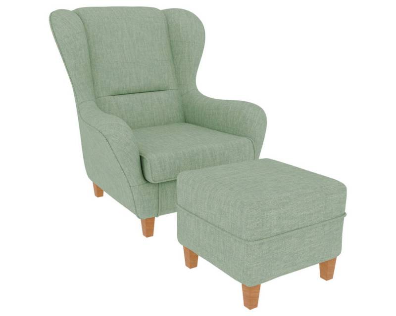 Supellex Ohrensessel Sofia Relaxsessel mit Hocker Design Webstoff Vienna Mint von Supellex