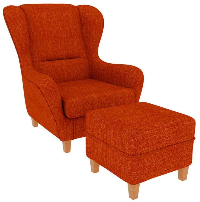 Supellex Ohrensessel Sofia Relaxsessel mit Hocker Design Webstoff Vienna Orange von Supellex