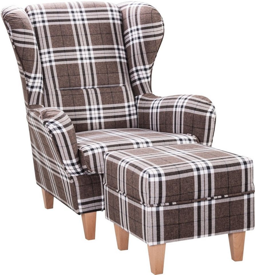 Supellex Ohrensessel Sofia, Relaxsessel mit Hocker, Design Oxford von Supellex