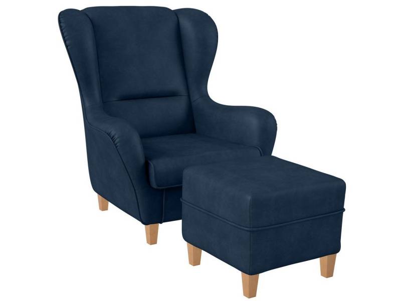 Supellex Ohrensessel Sofia, Relaxsessel mit Hocker, Design Kunstleder Milano, blau von Supellex