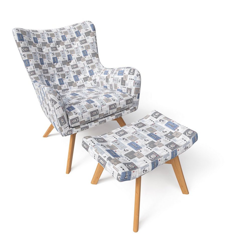 Supellex Sessel Supellex Sessel mit Hocker Design Patchwork maritime Motive von Supellex