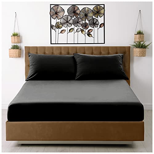 Spannbettlaken für Einzelbett, Schwarz, Bettlaken, einfarbig, Mikrofaser-Bettlaken von SAKAFU