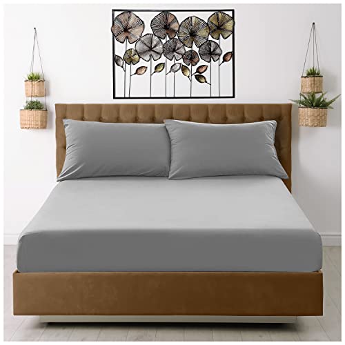 Spannbettlaken für King-Size-Bett, einfarbig, mit elastischen Ecken, Polyester-Stoff-Bettlaken, Grau von Super Dreamer