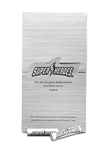 Super-Heroes 20x10er (200 Stück) Aktivkohlefilter 6mm Aktivkohle Slim-Filter, Pfeifenfilter, Joint Tips, 20 x 10 von Super-Heroes