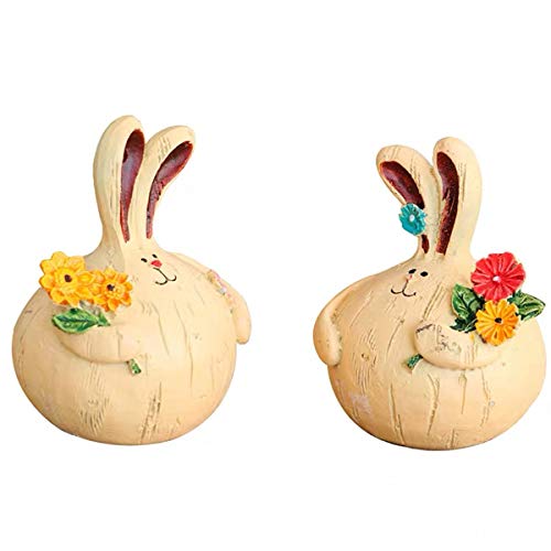 Super Idee 2 Osterhasen mit Blumen in Vintage Optik Hasen Figuren 14 x 9,5 cm aus Naturharz zum Hinstellen als Osterdeko Frühlingsdeko Give-Away Geburtstage Gastgeschenk kleines Geschenk von Super Idee