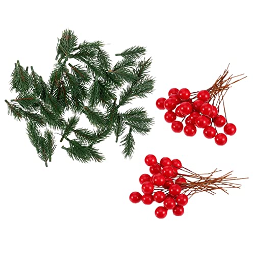 Super Idee 200 Kleine künstliche Tannenzweige und 200 Mini Artificial Beeren für Weihnachtsdekorationen Weihnachtskranz Adventsdeko Aussen Innen selber Machen Basteln Adventkranz Tischdeko (400) von Super Idee