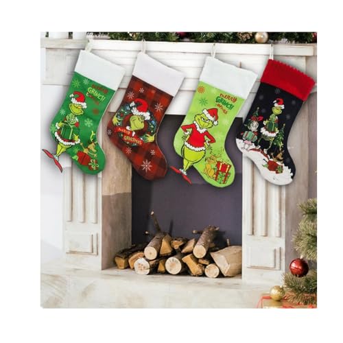 Super Idee 4er Set Grinch inspirierte Strümpfe einzigartiger Muster-Stil Weihnachtsstrümpfe 46cm Große Weihnachtssocken Kamin Hängenden Strumpf für Familienurlaub Weihnachten Party Super Idee 4er Set Grinch inspirierte Strümpfe einzigartiger Muster-Stil Weihnachtsstrümpfe 46cm Große Weihnachtssocken Kamin Hängenden Strumpf für Familienurlaub Weihnachten Party von Super Idee