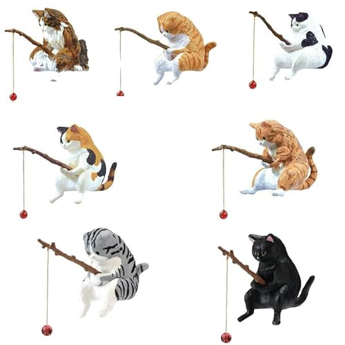 Super Idee 7er Set Japanische Fischen Katze mit Einer Angelrute Miniatur Figuren Aquarium deko Miniteich Deko Dekorieren Spielen Basteln Garten Balkon Teiche Schreibtisch Deko von Super Idee