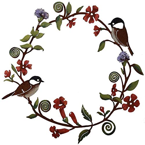 Super Idee Deko-Kranz Türkranz Metallkranz aus Metall Rost Patina mit Blätter Blumen und Vögelchen Motiv 30 x 30 cm rostfarbener Kranz Ganzjährig Türschild Wandkranz für Haustüre Wohnungstüre von Super Idee