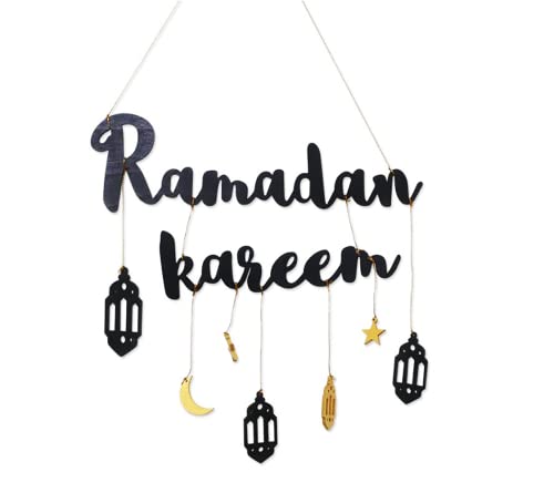 Super Idee EID Dekor Eid Dekoration Ramadan Mond Ramadan Kareem Buchstaben mit Dekoration aus Holz Mubarak Sign Mond Sterne Islamisches Geschenk Islamische Wanddeko Home Decor (Schwarz) von Super Idee
