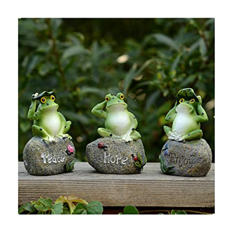 Super Idee Frosch 3er Set Grün mit Worten Peace Hope Enjoy Frosch Gartenfigur Gartendeko Garten Miniteiche Gartenteiche Deko SetGastgeschenk give-Away Geburtstag Frosch Figur für Büro Schreibtisch von Super Idee