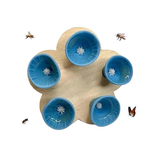Super Idee Insektentränke Wassertränke für Insekten Bienentränke Wasserstelle Hummeln Landeplatz 5 kleine Blumen und Scheiben Holzblumen (Blau) von Super Idee