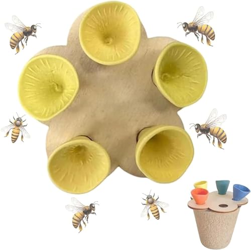 Super Idee Insektentränke Wassertränke für Insekten Bienentränke Wasserstelle Hummeln Landeplatz 5 kleine Blumen und Scheiben Holzblumen (Gelb) von Super Idee